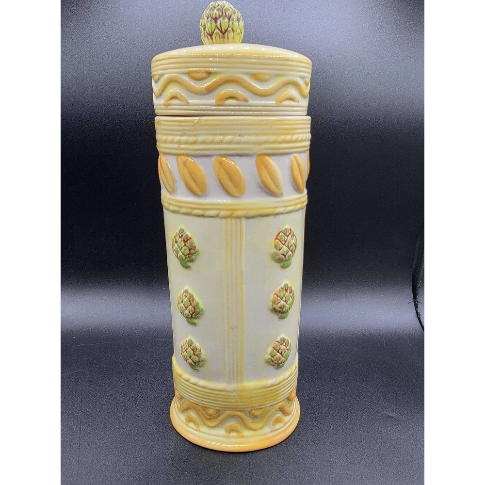 Vintage Ceramic Pasta Spaghetti Storage Container Artichoke Pasta TUSCAN Design - Picture 7 of 8